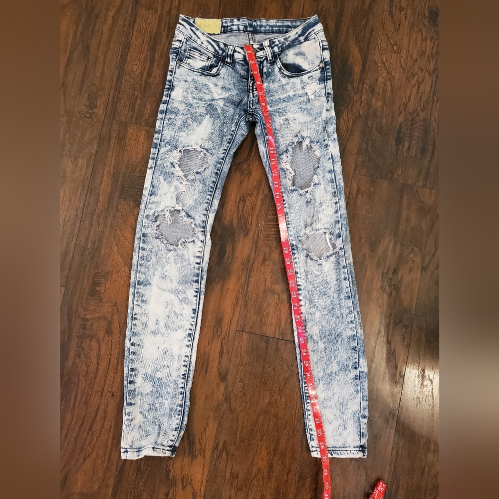 Machine Nouvelle Mode Acid Wash DESTROYED Skinny Jeans 26 RIPPED ITALY - Picture 3 of 9